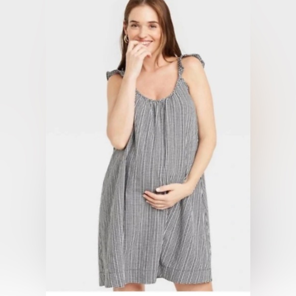NEW The Nines by Hatch Black White Gingham Plaid Maternity Dress XS - Picture 1 of 3